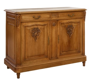 French Louis XVI Style Carved Oak Sideboard, early 20th c., H.- 40 1/4 in., W.- 53 in., D.- 23 in.