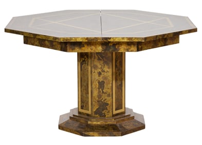 Art Nouveau Style Brass Clad Octagonal Dining Table, 20th c., H.- 31 in., W.- 52 in., D.- 52 in.