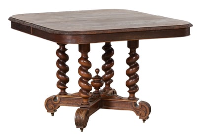 French Henri II Style Carved Oak Breakfast Table, 19th c., H.- 29 in., W.- 44 in., D.- 41 1/2 in.
