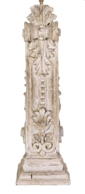 Italian Creme Peinte Carved Wood Architectural Lamp, 19th c., H.- 38 in., W.- 8 in., D.- 8 in.