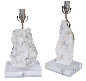 Unusual Pair of Quartz Crystal Table Lamps, 20th c., Taller- H.- 16 1/2 in., Base- W.- 7 in., D.- 6