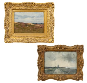 Two Hague School Landscape Artworks, The First- H.- 5 7/8 in., W.- 8 3/8 in., Framed- H.- 10 1/4