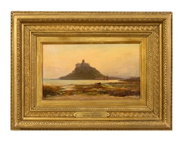 Henry Martin (British, 1835-1908), "St. Michael's Mount," H.- 5 in., W.- 9 in., Framed- H.- 10 in.,
