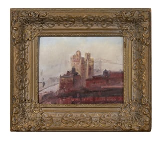 Florence Berry Roberts (American, 20th Century), "Misty Morning, East Paris," H.- 8 in., W.- 10 in.,