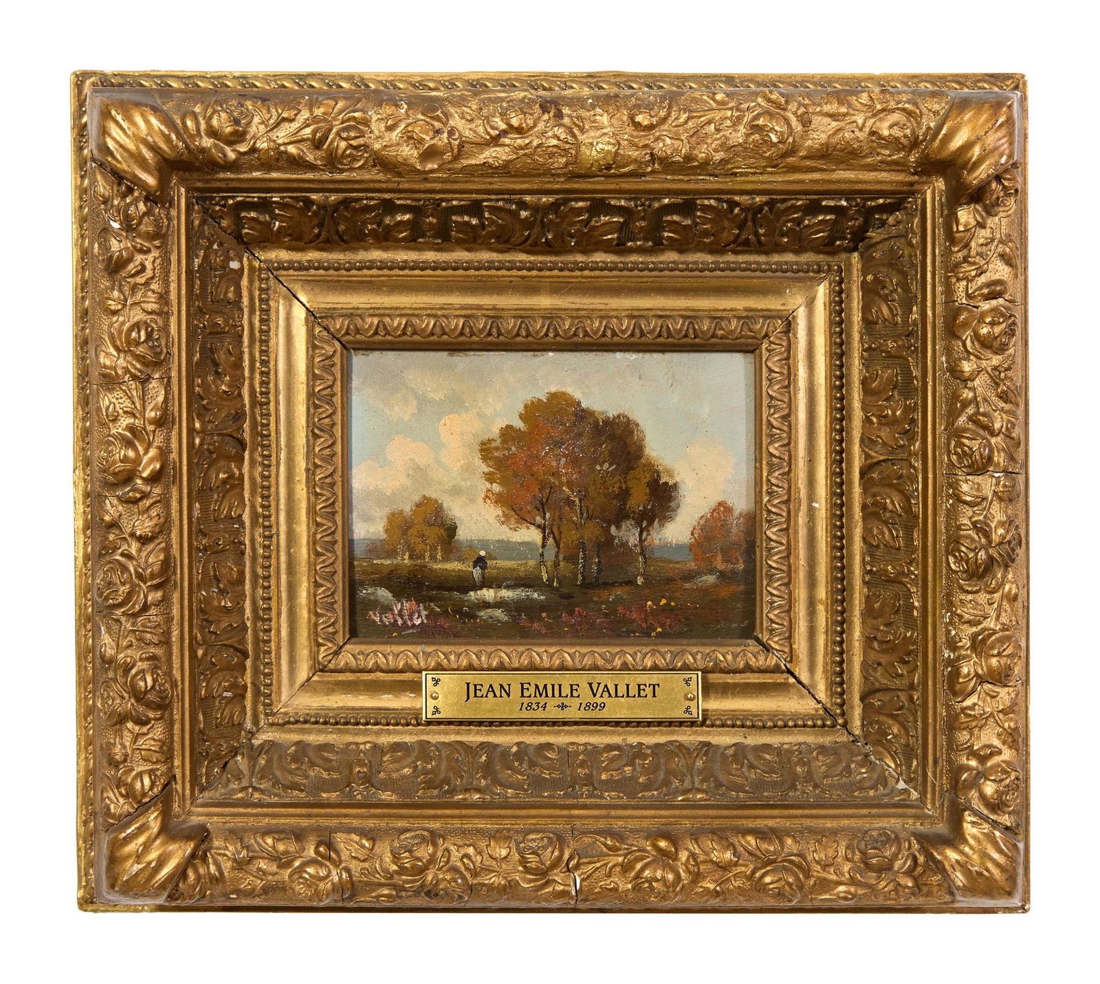 Jean Emile Vallet (French, 1834-1899), "Bordeaux Countryside with a Peasant," H.- 3 3/4 in., W.- 5 (1 of 6)