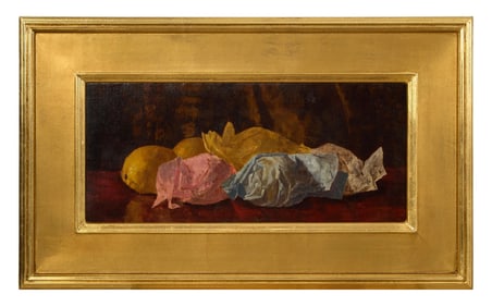 American School (19th/20th Century), "Wrapped Lemons Still Life," H.- 9 in., W.- 20 in., Framed- H.-