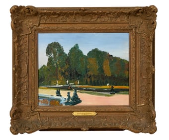 Guillaume Larrue (French, 1851-1935), "Parc de Versailles," 1882, H.- 9 1/4 in., W.- 13 in., Framed-