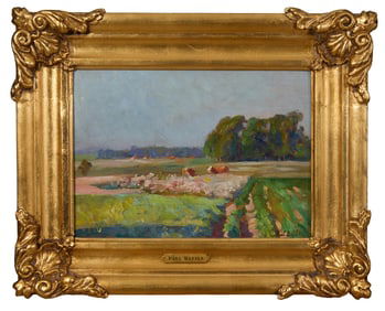 Paul Bofils (French, 1868-1943), "Summer Pasture with Cattle Resting," H.- 9 5/8 in., W.- 13 in.,