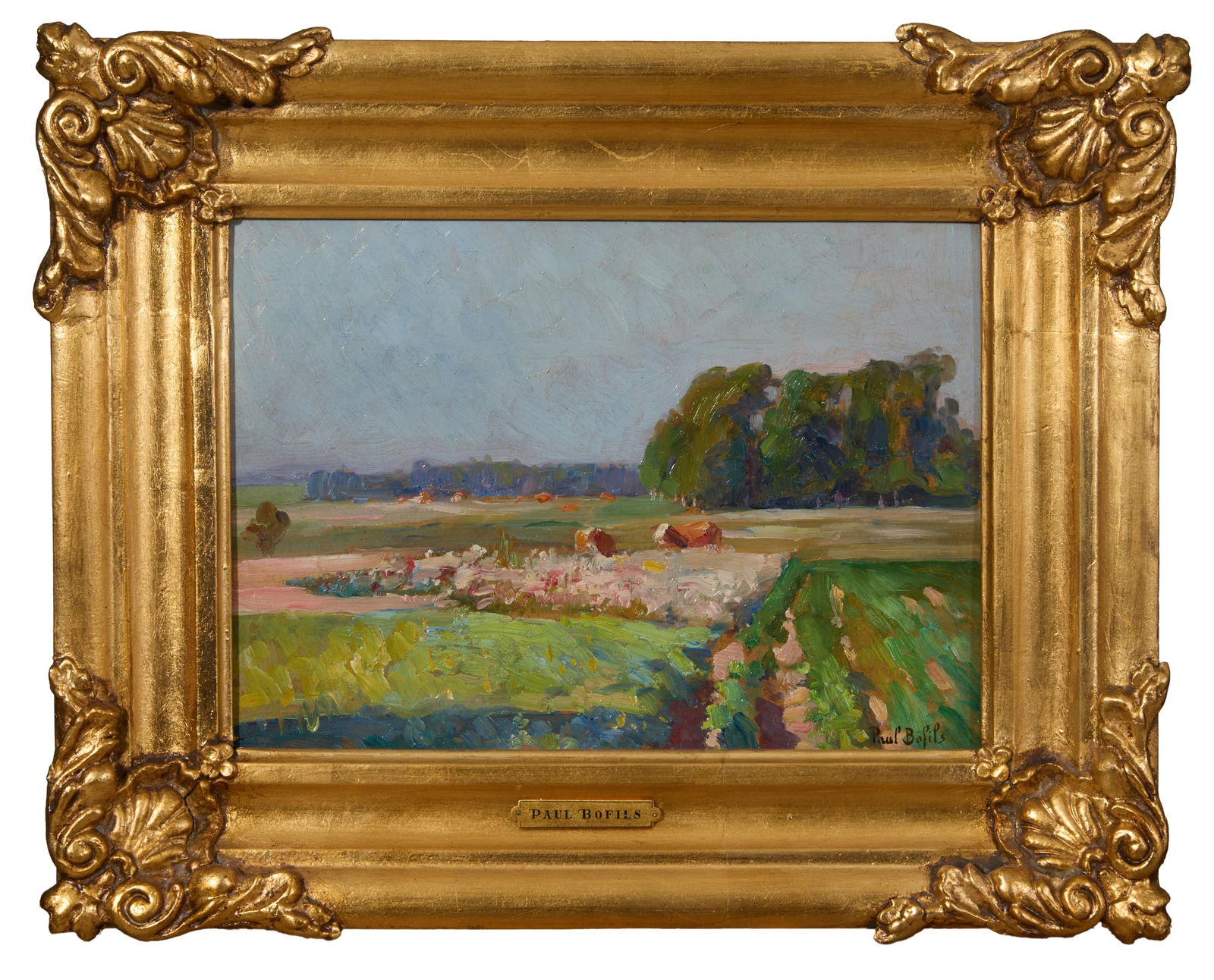 Paul Bofils (French, 1868-1943), "Summer Pasture with Cattle Resting," H.- 9 5/8 in., W.- 13 in., (1 of 5)