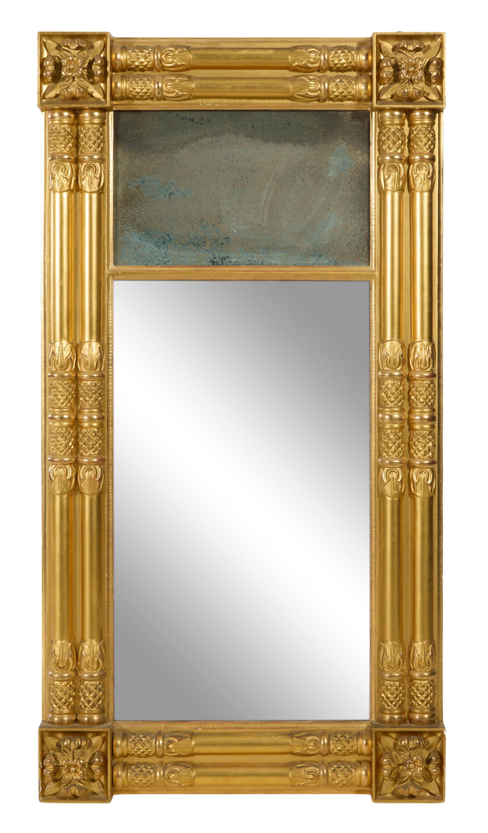 American Classical Carved Giltwood Overmantel Mirror, early 19th c., H.- 49 1/4 in., W.- 26 in. (1 of 11)