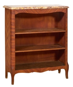 French Louis XV Style Marble Top Parquetry Bookcase, 19th c., H.- 33 in., W.- 28 in., D.- 11 in.