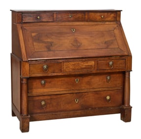 French Empire Walnut Fall Front Desk, early 19th c., H.- 44 in., W.- 44 in., D.- 22 in.