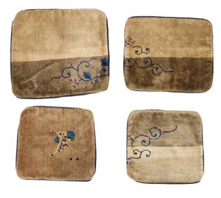 Four Chinese Carpet Remnant Pillowcases, Largest- H.- 22 in, W.- 23 in.; Smallest- H.- 18 in., W.-