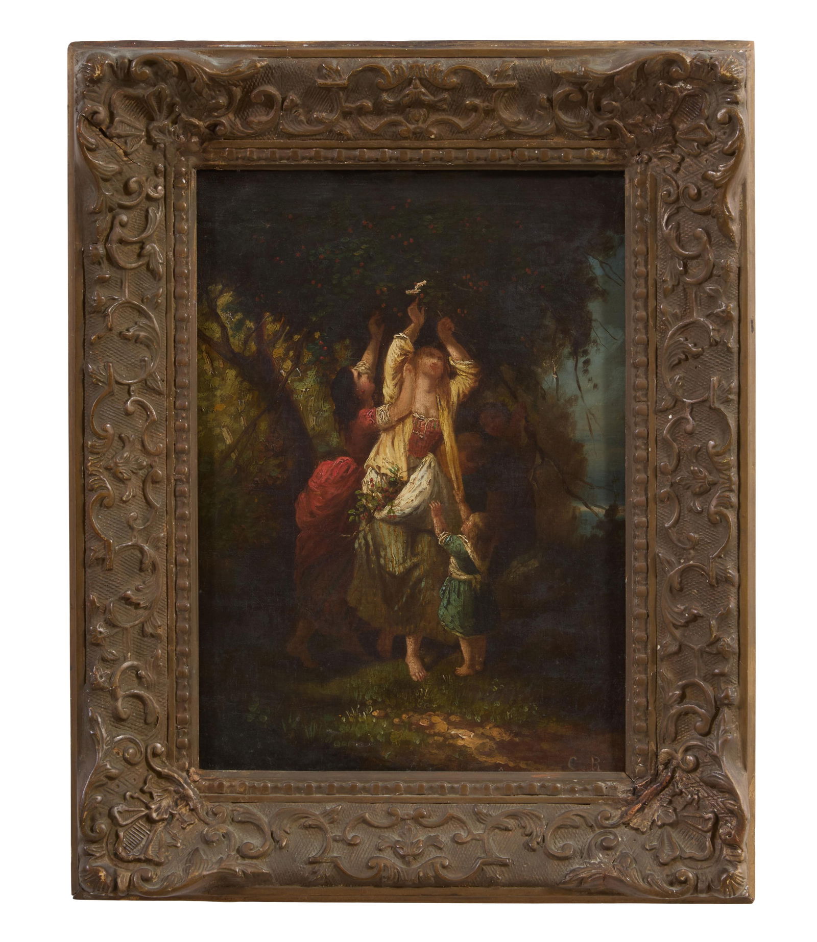 French/Continental School (19th Century), "Women and Children Picking Cherries," H.- 13 1/2 in., W.- (1 of 4)