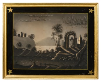 American School (19th Century), "Fantasy Landscape by the Sea," c. 1867, Sight- H.- 16 1/8 in. W.-