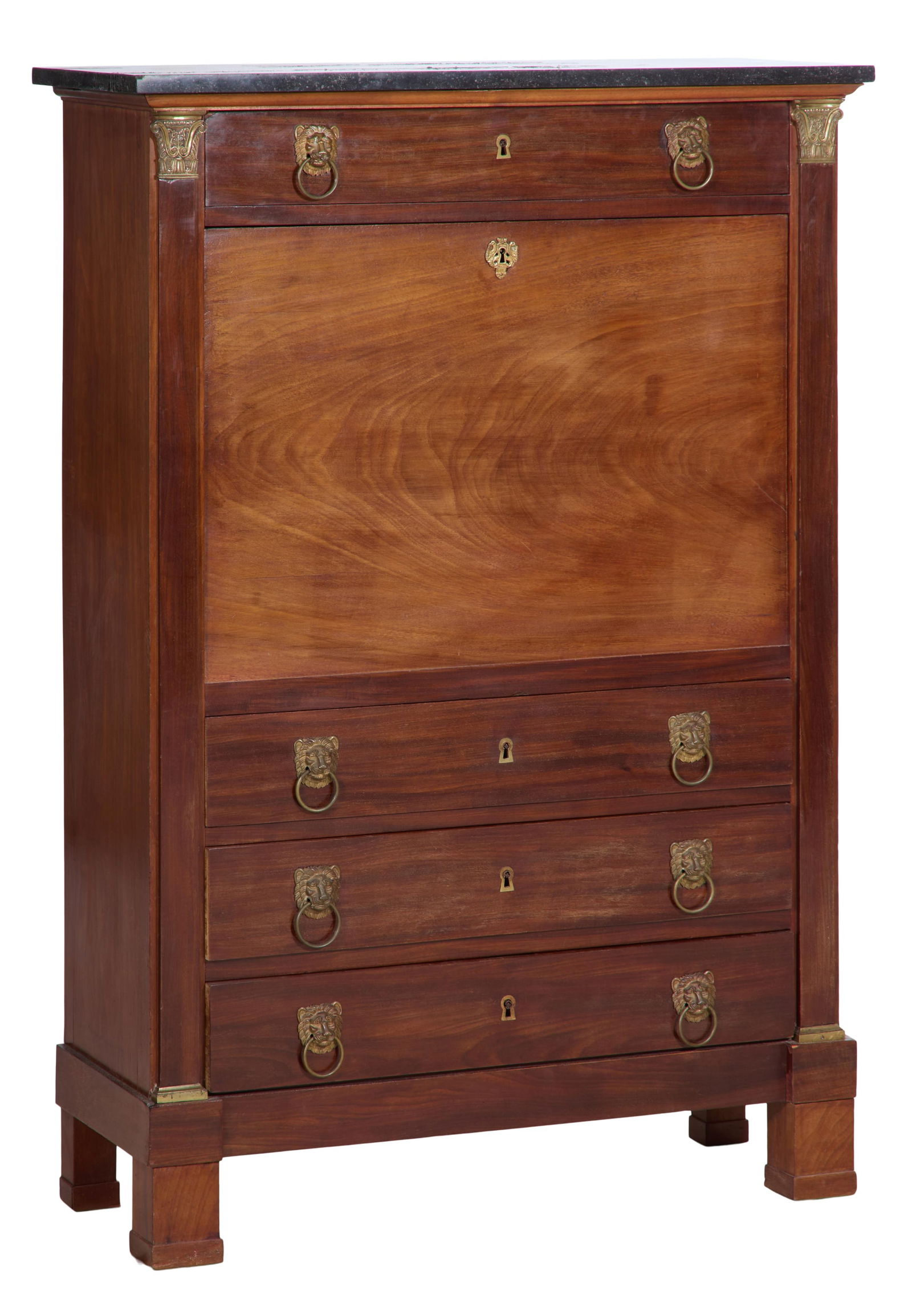 French Empire Marble Top Secretaire a Abattant, early 19th c., H.- 55 3/4 in., W.- 38 1/2 in., D.- (1 of 2)