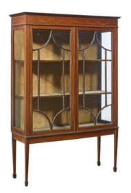 English Edwardian Style Inlaid Walnut Display Cabinet, early 20th c., H.- 61 1/2 in., W.- 41 1/2