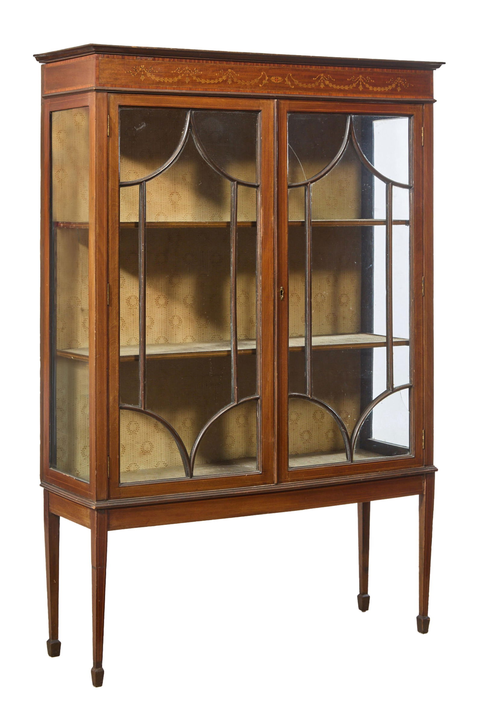 English Edwardian Style Inlaid Walnut Display Cabinet, early 20th c., H.- 61 1/2 in., W.- 41 1/2 (1 of 1)