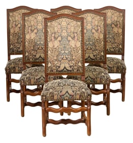 Six French Louis XIII Os de Mouton Dining Chairs, 20th c., H.- 45 in., W.- 19 in., D.- 20 in. (6