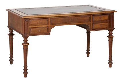 French Henri II Style Leather Top Writing Desk, 20th c., H.- 30 1/2 in., W.- 51 in., D.- 31 1/2 in.