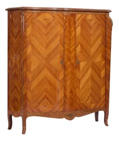 French Transitional Louis XV/XVI Style Parquetry Armoire, 19th c., H.- 72 in., W.- 60 1/2 in., D.-