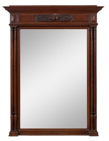 French Henri II Style Carved Walnut Overmantel Mirror, early 20th c., H.- 51 in., W.- 40 in., D.- 5