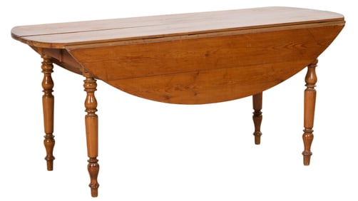 French Louis Philippe Cherry Drop Leaf Dining Table, mid 19th c., H.- 28 in., W.- 62 1/2 in., D.-