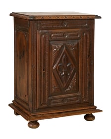 French Henri II Style Carved Walnut Confiturier, 19th c., H.- 33 in., W.- 23 1/2 in., D.- 15 in.