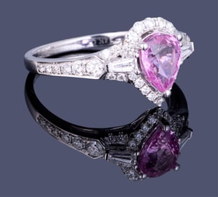 Lady's 14K White Gold Pink Sapphire and Diamond Ring, Total Diamond Wt.- 0.55 carats, Size- 7 1/2.