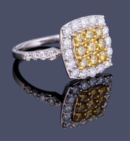 Lady's 14K Two-Tone Gold Yellow Diamond Ring, Total Diamond Wt.- 1.76 carats, Size- 7.