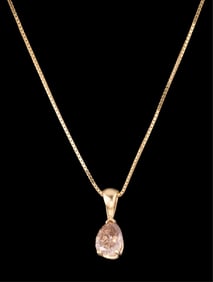 14K Yellow Gold Diamond Pendant, Pendant- H.- 5/8 in., W.- 1/4 in.; Chain- L.- 16 in.