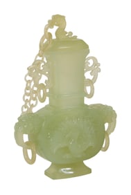 Oriental Covered Jade Vase, 20th c., H.- 7 7/8 in., W.- 5 1/8 in., D.- 2 1/4 in.