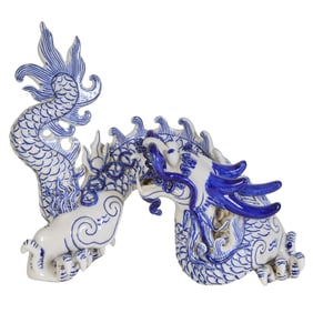 Large Chinese Porcelain Dragon Figure, 20th c., H.- 12 1/4 in., W.- 15 in., D.- 8 1/2 in.