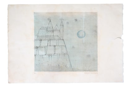 Keiko Minami (Japanese, 1911-2004), "Chateau et Lune (Castle and Moon)," 1957, Sheet- H.- 15 1/4