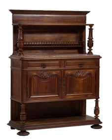 French Henri II Style Marble Top Carved Walnut Desserte, late 19th c., H.- 69 in., W.- 51 in., D.-