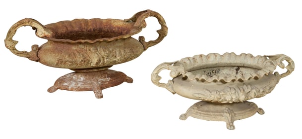 Two Cast Iron Garden Planters, early 20th c., Larger- H.- 8 1/2 in., W.- 23 1/2 in., D.- 12 in.;