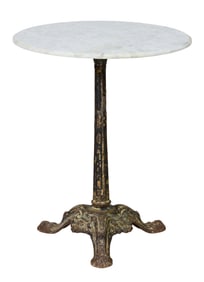 French Parisian Marble Top Cast Iron Bistro Table, early 20th c., H.- 27 3/8 in., Dia.- 22 3/4 in.