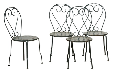 Four French Parisian Metal Bistro Chairs, early 20th c., Each- H.- 35 3/4 in., W.- 16 in., D.- 16