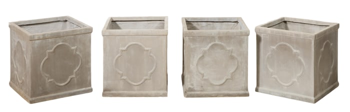 Set of Four Cast Planters, 20th/21st c., Each- H.- 18 in., W.- 17 3/4 in., D.- 17 3/4 in. (4 Pcs.)