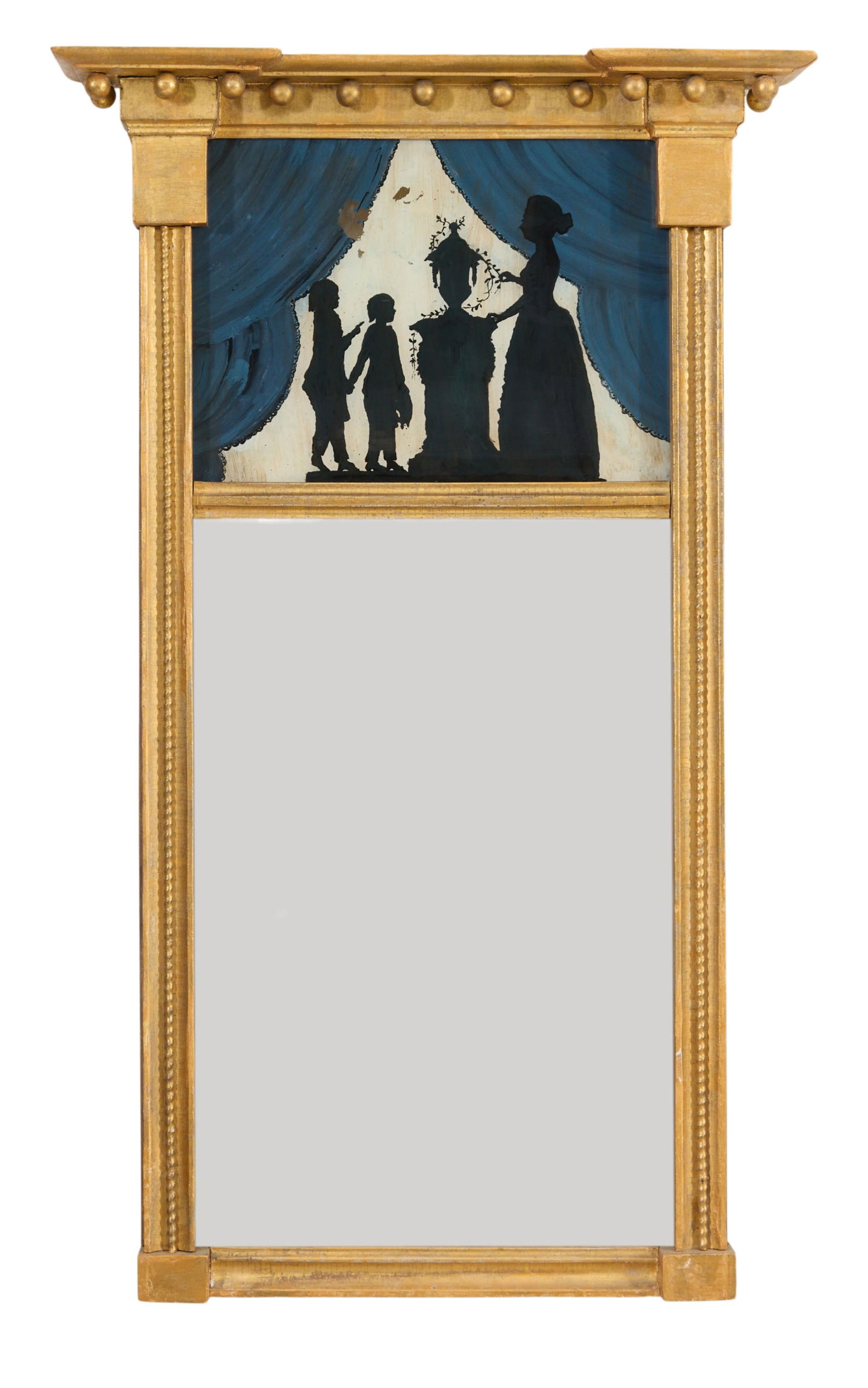 American Eglomise Federal Giltwood Tabernacle Mirror, early 19th c., H.- 30 in., W.- 18 1/4 in. (1 of 2)