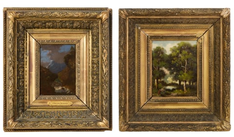 Continental School (19th Century), "Italian Mountainscape" and "Peasant Clearing Tree Brush," First-