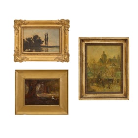Continental School (19th/Early 20th Century), Three Scenic Paintings, Smallest- H.- 5 1/4 in., W.- 8