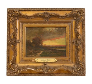 Armand Dore (French, 1824-1882), "Storm Clouds at Dusk, Dorset, H.- 4 1/2 in., W.- 6 in., Framed-