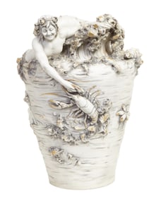 Large Royal Dux Bohemia Sea Life Vase, c. 1900, H.- 14 in., Dia.- 10 in.