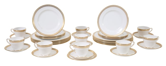 Thirty Eight Piece Porcelain Partial Dinner Service, 20th c., Dinner - H.- 7/8 in., Dia.- 10 1/2 in.