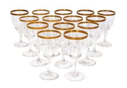 Set of Fourteen Lennox Gilt Rim White Wine Glasses, 20th c., Each- H.- 5 7/8 in., Dia.- 3 in. (14