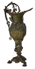 Unusual Silvered Copper Ewer, 20th c., H.- 19 3/4 in., W.- 6 3/4 in., D.- 10 in.