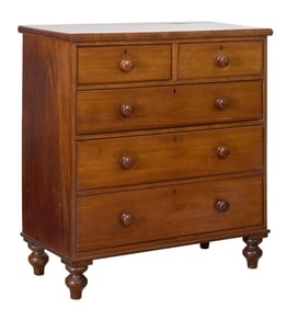 English Late George III Mahogany Chest of Drawers, mid 19th c., H.- 46 3/4 in., W.- 43 in., D.- 20