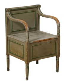 French Directoire Vert Gris Peinte Commode Fauteuil, early 19th c., H.- 31 3/4 in., W.- 18 1/4 in.,