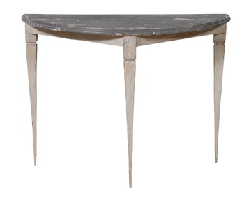 Rustic Italian Gris Creme Peinte Demilune Console, 19th c., H.- 31 in., W.- 41 in., D.- 16 1/2 in.